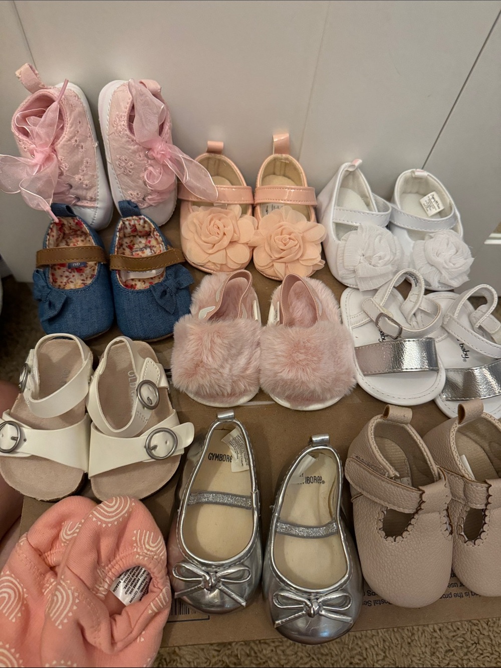 Mixed Baby girl Shoe Lot – Silver, Pink, White, Blue, Peach, Cream, Tan
